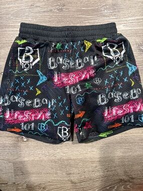 B-Style Kids Black Multicolor Baseball 101 Chalk Shorts